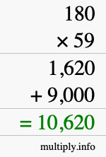How to calculate 180 times 59 using long multiplication How to calculate 180 times 59 using long multiplication