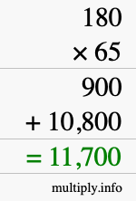 How to calculate 180 times 65 using long multiplication How to calculate 180 times 65 using long multiplication
