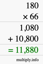 How to calculate 180 times 66 using long multiplication