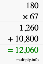 How to calculate 180 times 67 using long multiplication How to calculate 180 times 67 using long multiplication