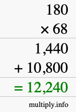 How to calculate 180 times 68 using long multiplication How to calculate 180 times 68 using long multiplication