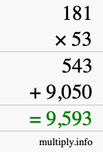 How to calculate 181 times 53 using long multiplication