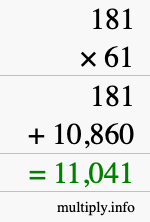 How to calculate 181 times 61 using long multiplication