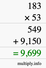How to calculate 183 times 53 using long multiplication