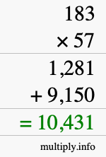 How to calculate 183 times 57 using long multiplication