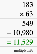 How to calculate 183 times 63 using long multiplication