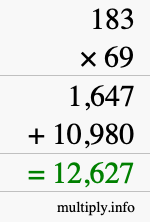 How to calculate 183 times 69 using long multiplication