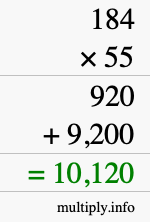 How to calculate 184 times 55 using long multiplication How to calculate 184 times 55 using long multiplication