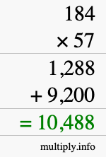 How to calculate 184 times 57 using long multiplication