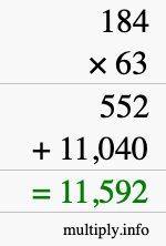 How to calculate 184 times 63 using long multiplication