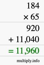How to calculate 184 times 65 using long multiplication How to calculate 184 times 65 using long multiplication