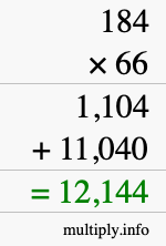 How to calculate 184 times 66 using long multiplication
