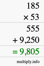 How to calculate 185 times 53 using long multiplication