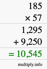 How to calculate 185 times 57 using long multiplication
