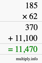 How to calculate 185 times 62 using long multiplication