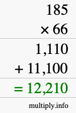 How to calculate 185 times 66 using long multiplication