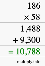 How to calculate 186 times 58 using long multiplication How to calculate 186 times 58 using long multiplication