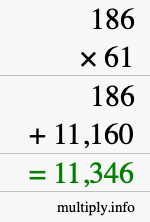 How to calculate 186 times 61 using long multiplication