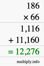 How to calculate 186 times 66 using long multiplication