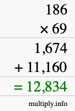 How to calculate 186 times 69 using long multiplication