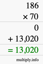 How to calculate 186 times 70 using long multiplication How to calculate 186 times 70 using long multiplication