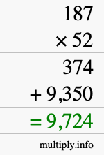 How to calculate 187 times 52 using long multiplication