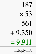 How to calculate 187 times 53 using long multiplication