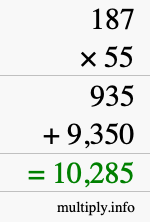How to calculate 187 times 55 using long multiplication How to calculate 187 times 55 using long multiplication