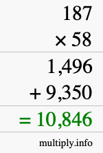 How to calculate 187 times 58 using long multiplication How to calculate 187 times 58 using long multiplication