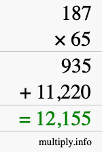 How to calculate 187 times 65 using long multiplication How to calculate 187 times 65 using long multiplication