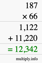 How to calculate 187 times 66 using long multiplication