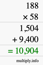 How to calculate 188 times 58 using long multiplication How to calculate 188 times 58 using long multiplication