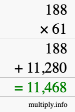 How to calculate 188 times 61 using long multiplication