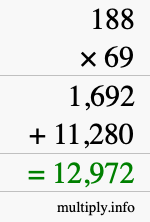 How to calculate 188 times 69 using long multiplication