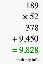 How to calculate 189 times 52 using long multiplication