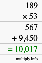 How to calculate 189 times 53 using long multiplication