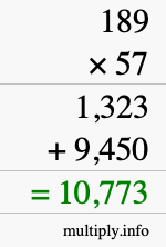 How to calculate 189 times 57 using long multiplication