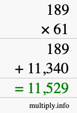 How to calculate 189 times 61 using long multiplication