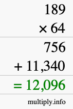 How to calculate 189 times 64 using long multiplication