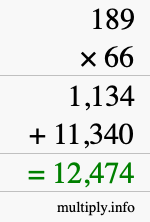 How to calculate 189 times 66 using long multiplication