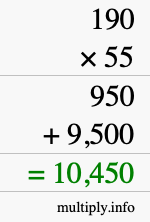 How to calculate 190 times 55 using long multiplication How to calculate 190 times 55 using long multiplication