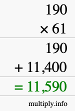 How to calculate 190 times 61 using long multiplication