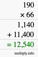 How to calculate 190 times 66 using long multiplication How to calculate 190 times 66 using long multiplication