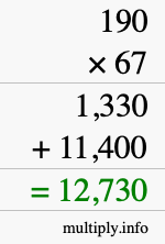 How to calculate 190 times 67 using long multiplication How to calculate 190 times 67 using long multiplication