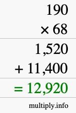 How to calculate 190 times 68 using long multiplication How to calculate 190 times 68 using long multiplication