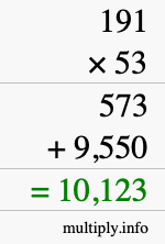 How to calculate 191 times 53 using long multiplication