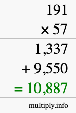 How to calculate 191 times 57 using long multiplication