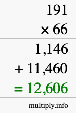 How to calculate 191 times 66 using long multiplication