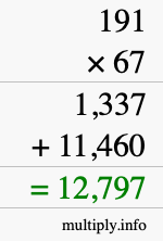 How to calculate 191 times 67 using long multiplication