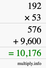 How to calculate 192 times 53 using long multiplication
